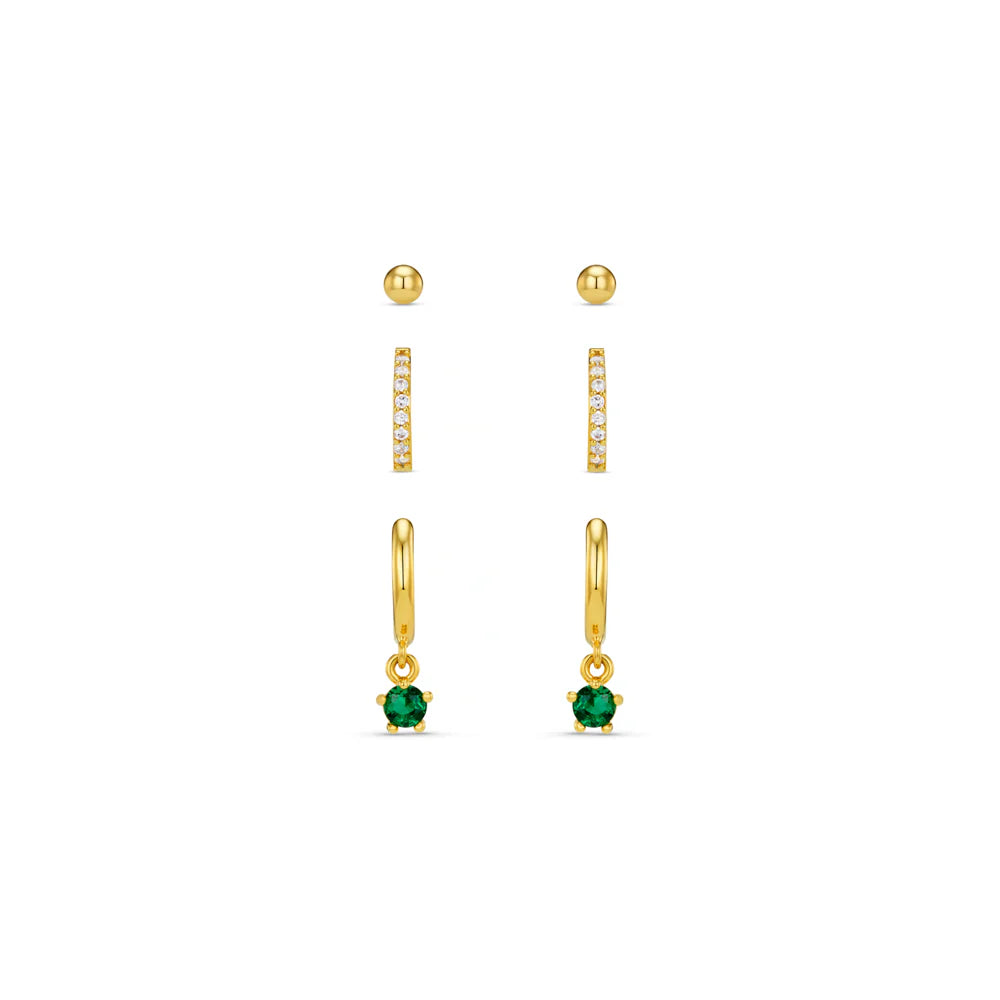 Orelia - Pave Micro & Emerald Drop Earring Pack