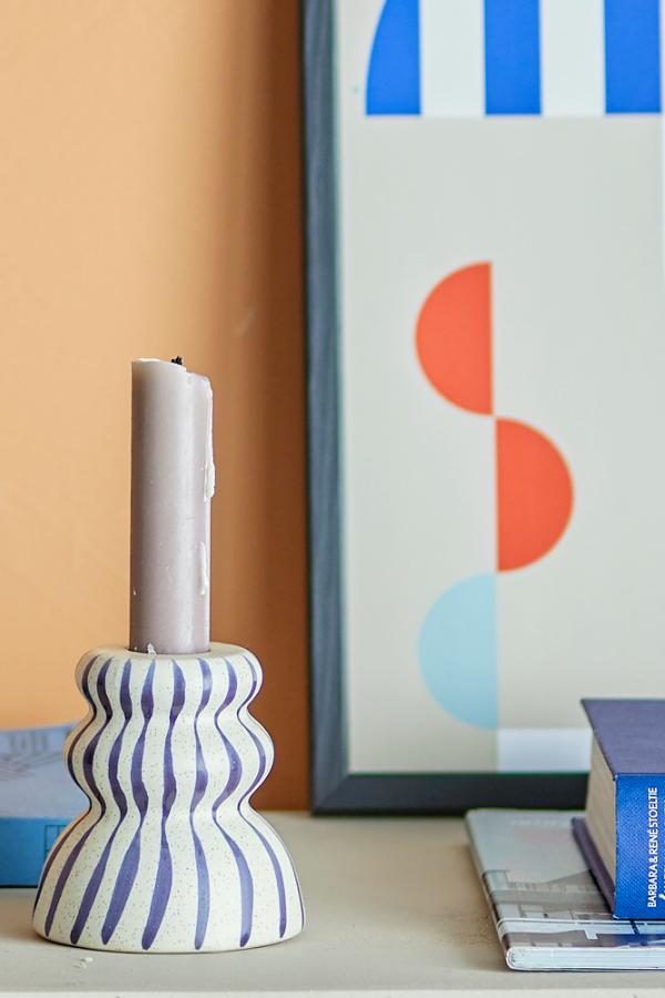Gabin Candle Holder Blue Stoneware