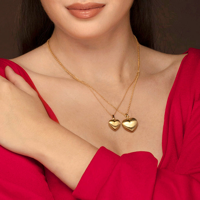 Gold Diamond Dusted Puff Heart Necklace