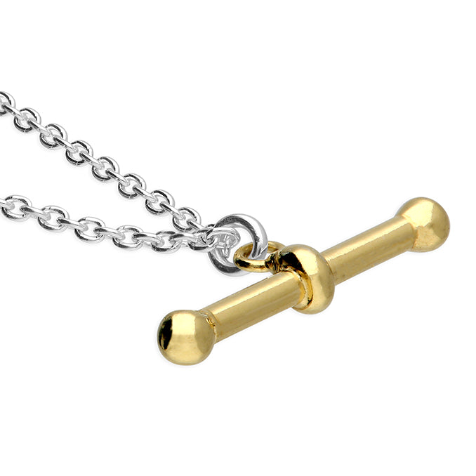 Sterling Silver Two Tone T-Bar Necklace