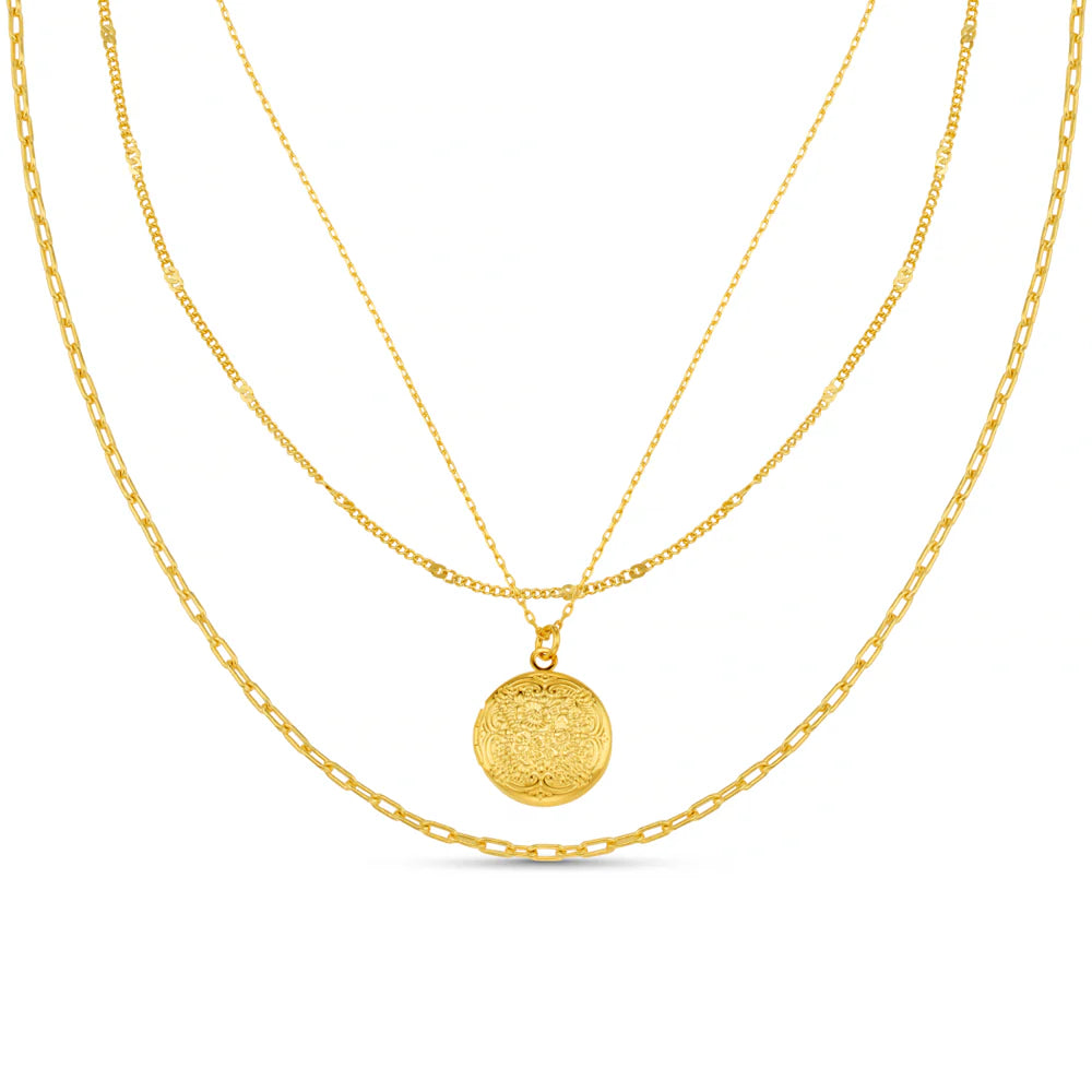 Orelia - Detailed Locket 3-Row Necklace