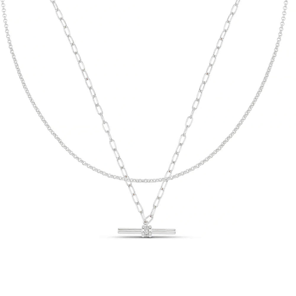 Orelia - Crystal T-Bar 2-Row Necklace - Silver
