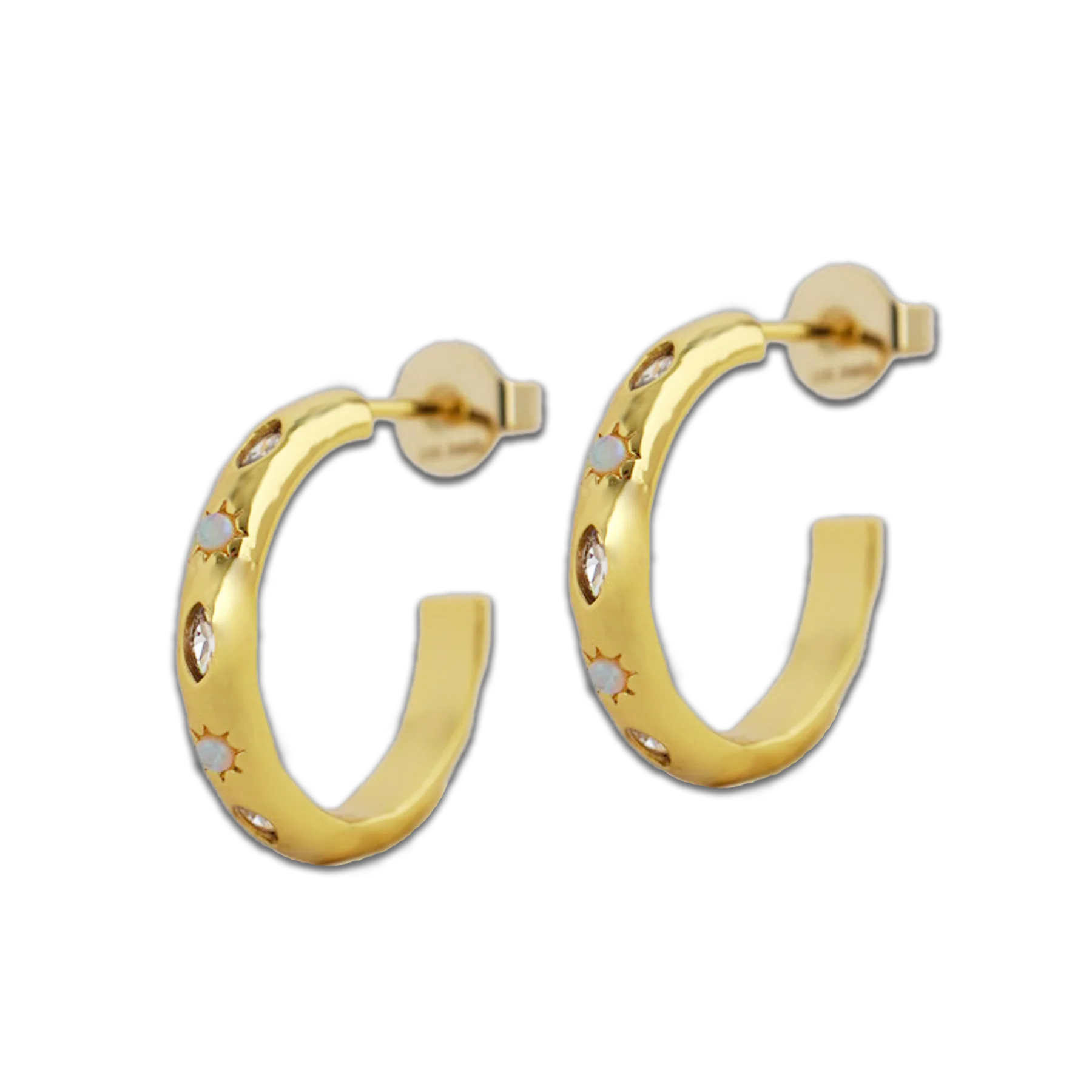 Opal Textured Hoop Earrings - Gold