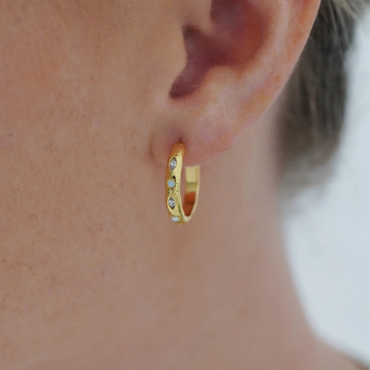 Opal Textured Hoop Earrings - Gold