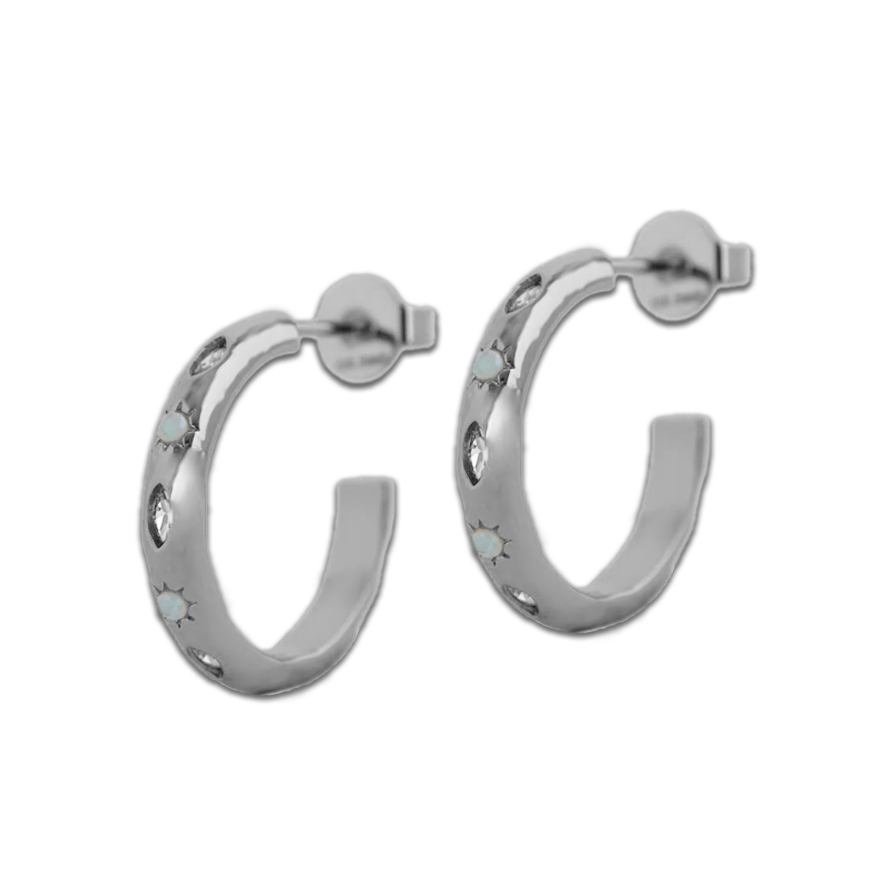 Opal Textured Hoop Earrings - Silver