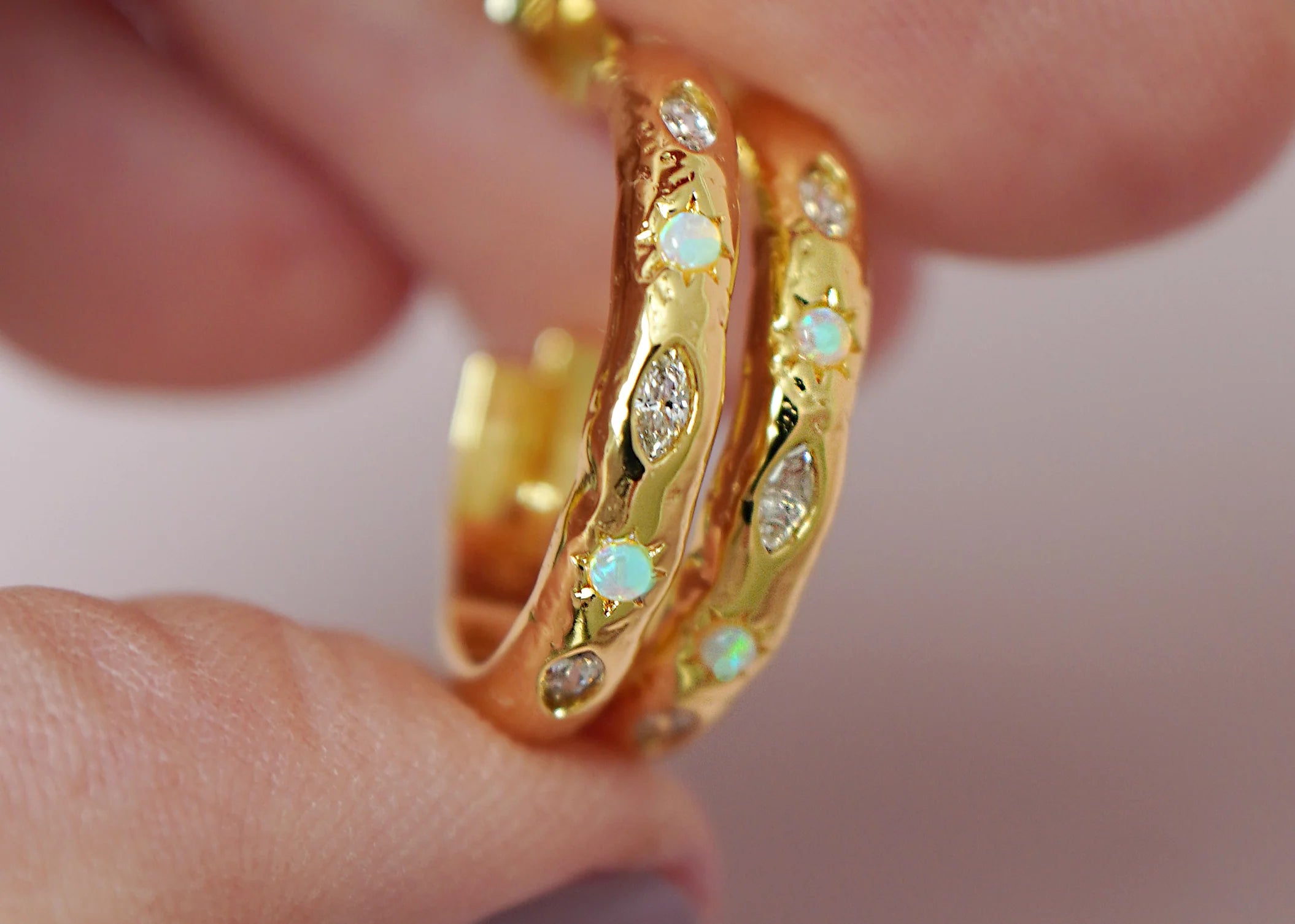 Opal Textured Hoop Earrings - Gold