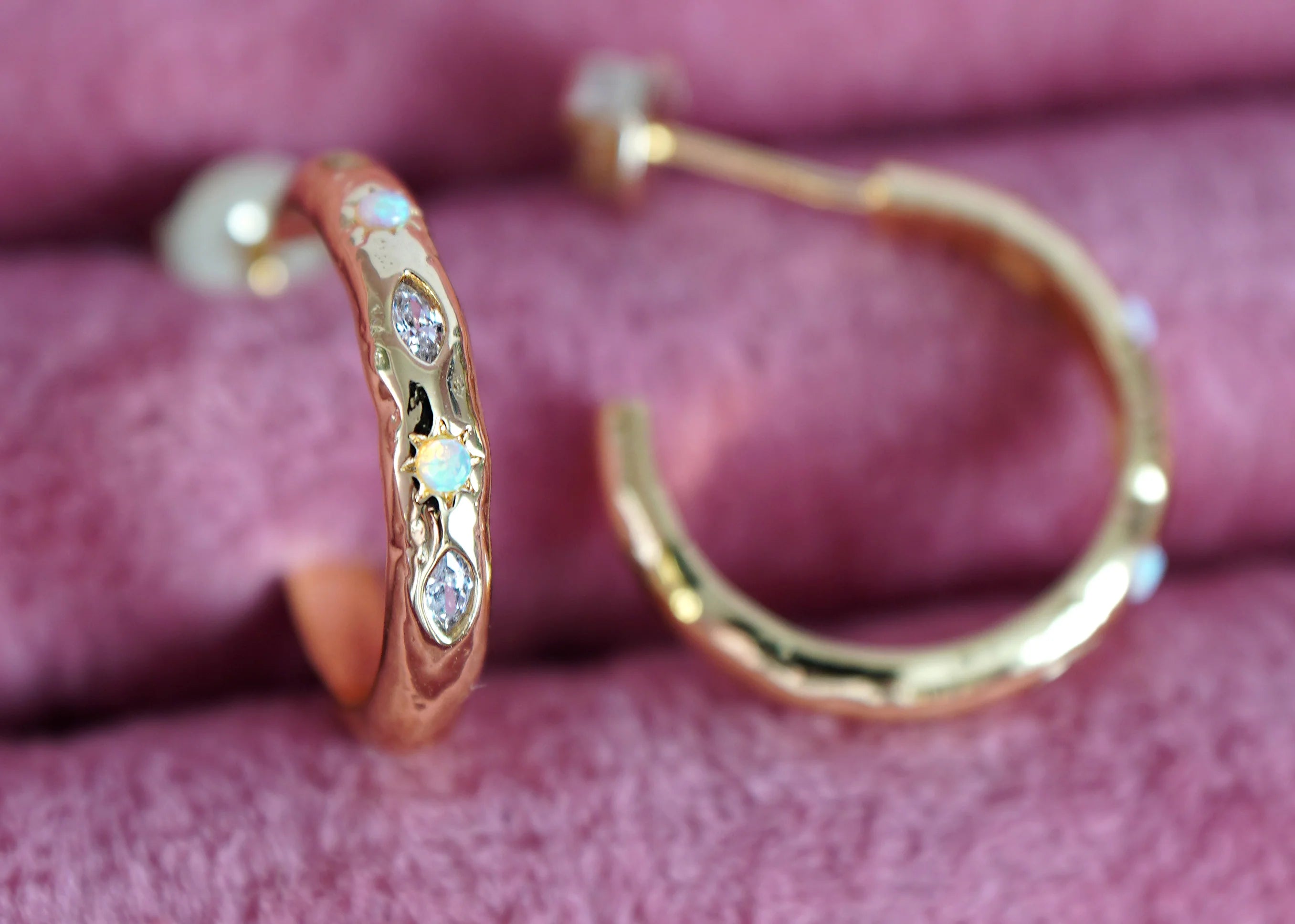 Opal Textured Hoop Earrings - Silver