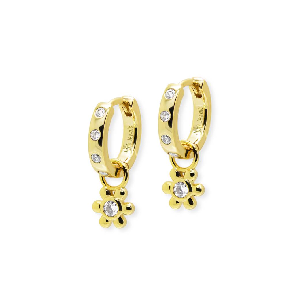 Mini Daisy Charm Hoop Earrings - Gold