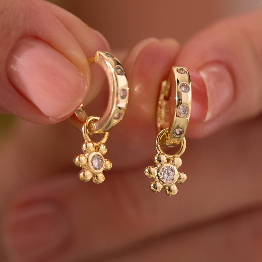 Mini Daisy Charm Hoop Earrings - Silver
