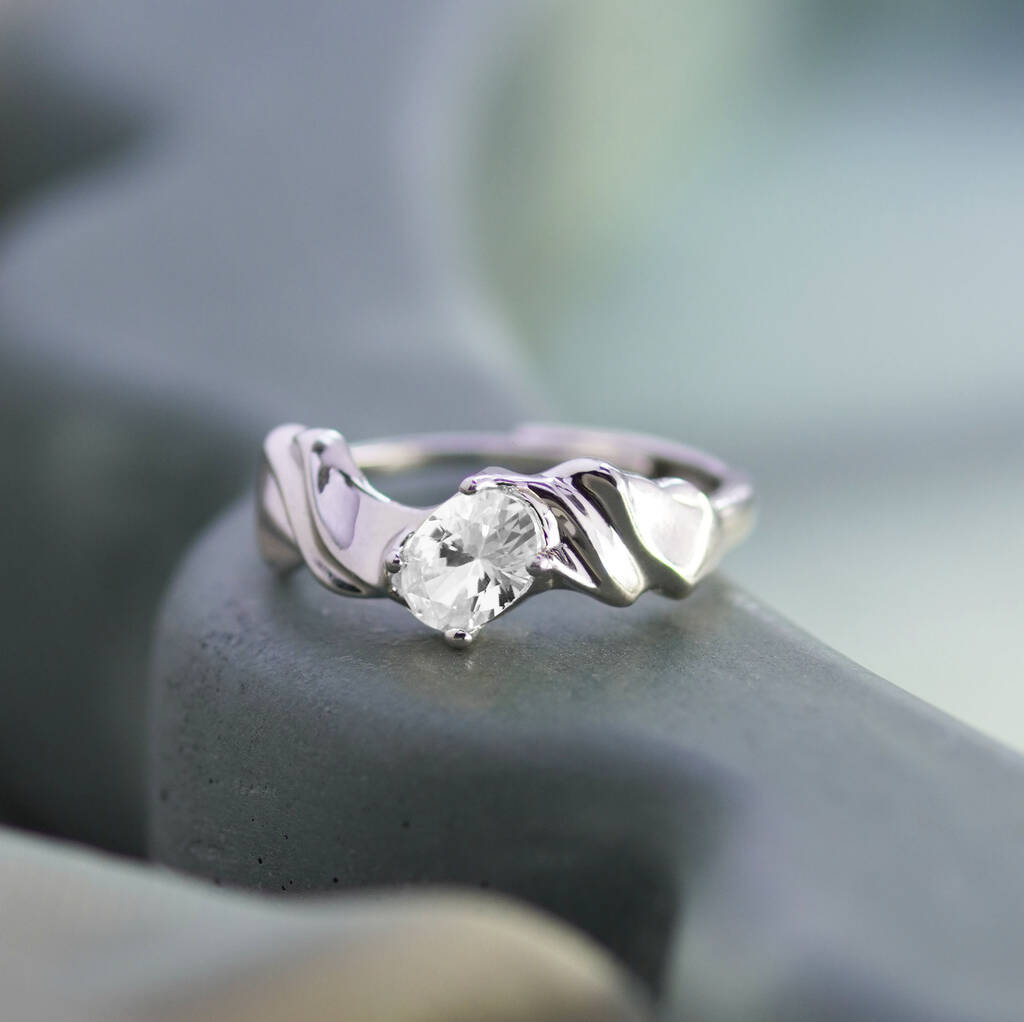 Molten Jewelled Adjustable Ring - Silver