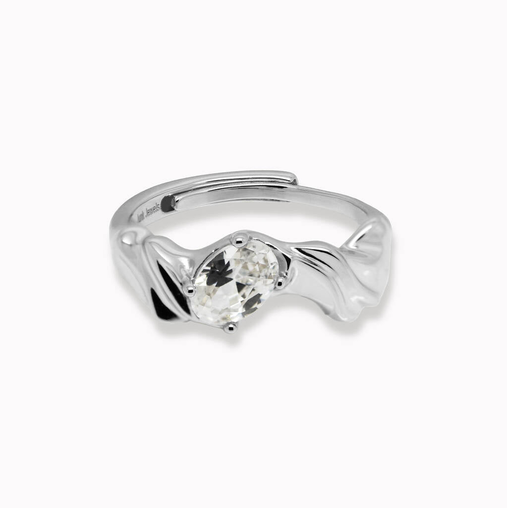 Molten Jewelled Adjustable Ring - Silver