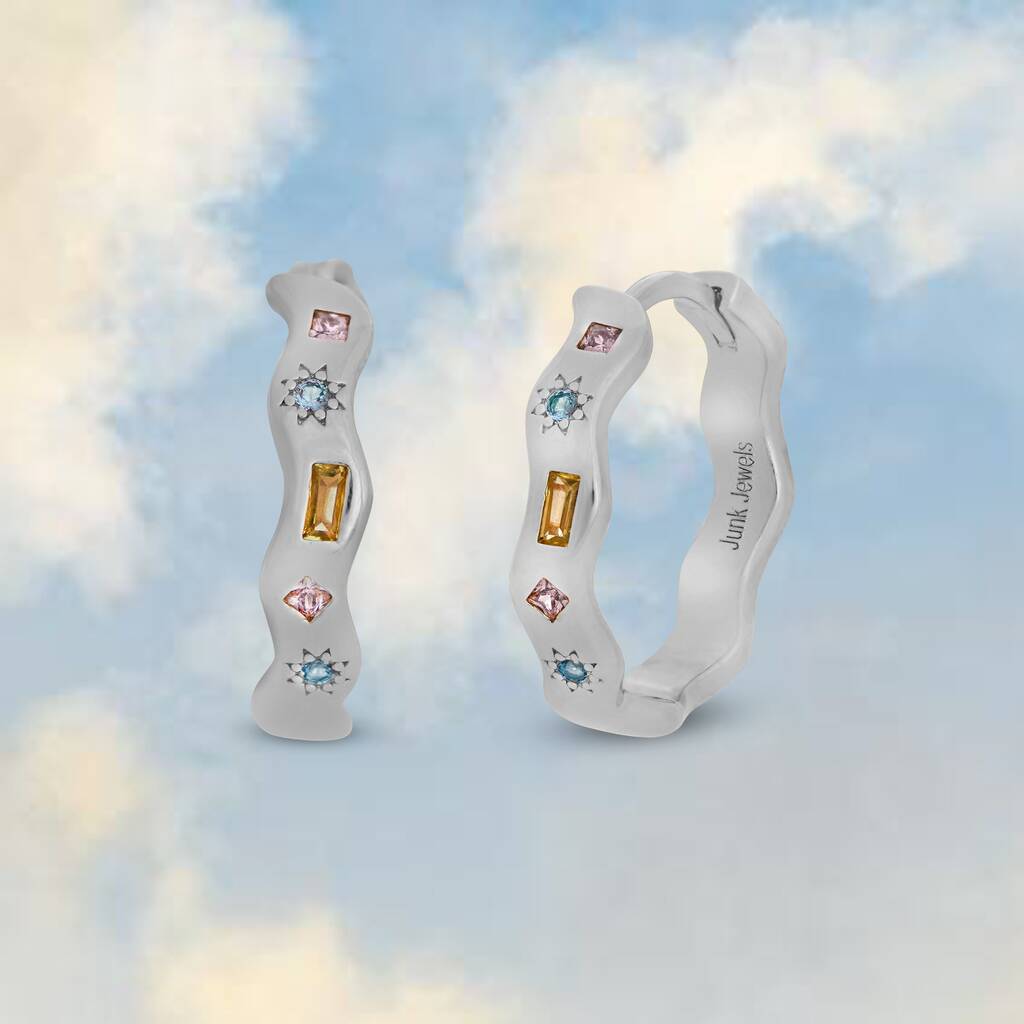 Pastel Jewelled Wiggle Hoop Earrings - Gold