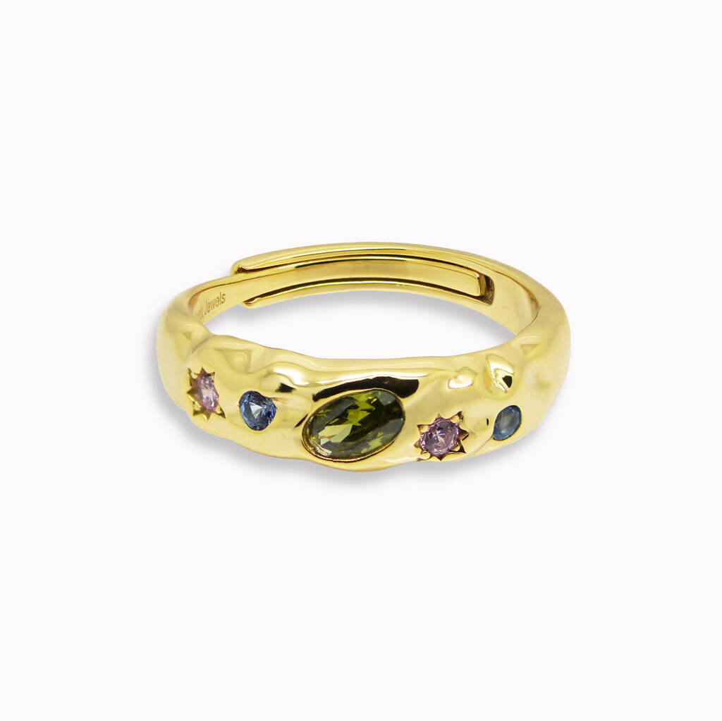 Pastel Stone Scatter Adjustable Ring - Gold