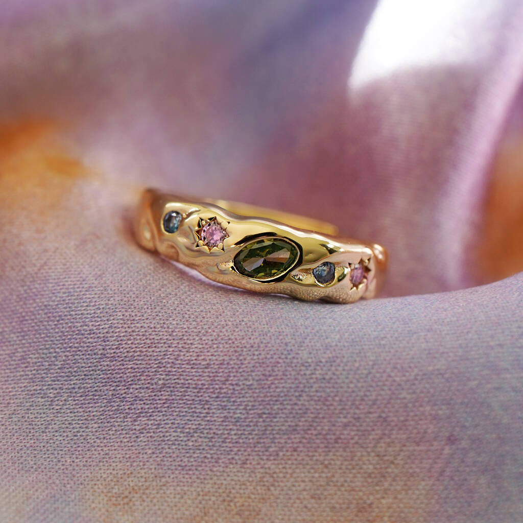 Pastel Stone Scatter Adjustable Ring - Gold