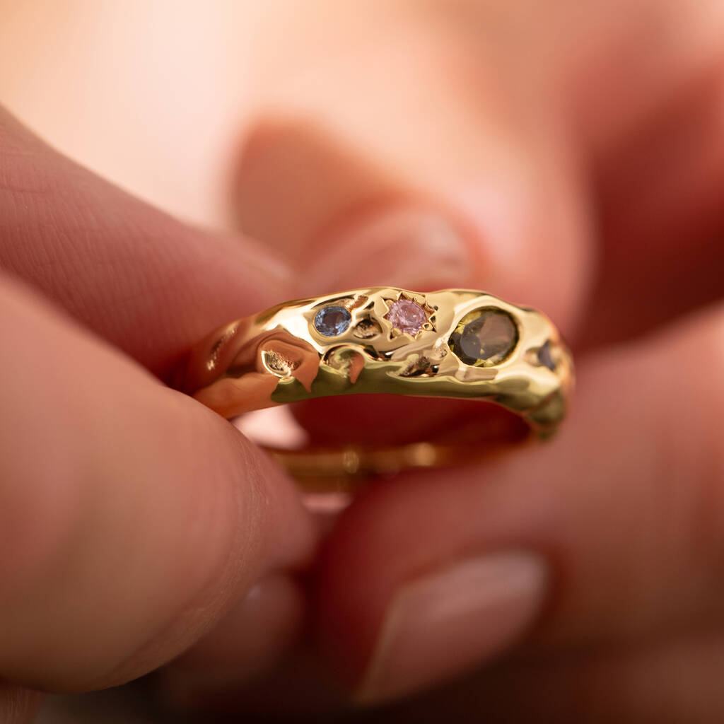 Pastel Stone Scatter Adjustable Ring - Gold