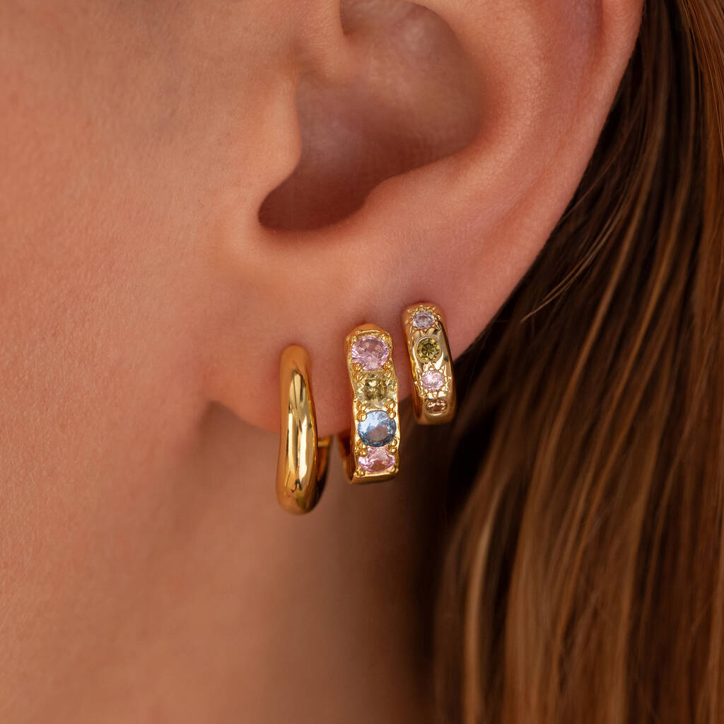 Pastel Stone Textured Hoop Earrings - Gold