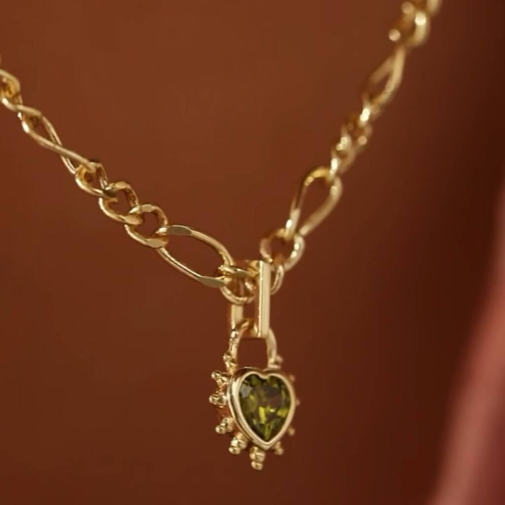 Peridot Heart Figaro Necklace - Gold