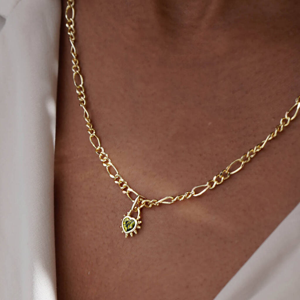 Peridot Heart Figaro Necklace - Gold