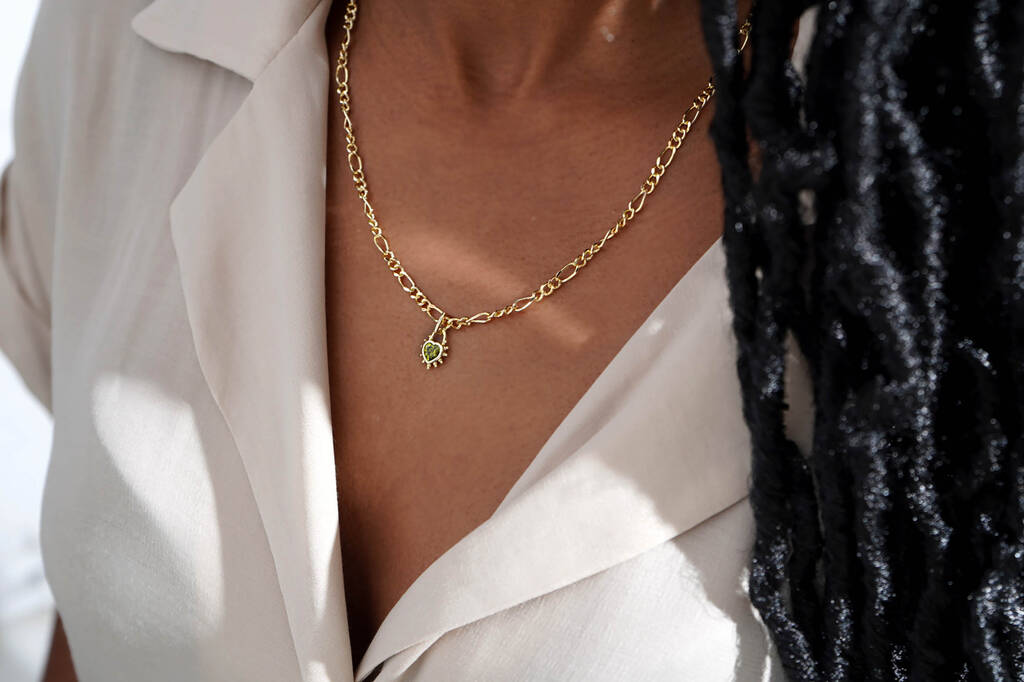 Peridot Heart Figaro Necklace - Gold
