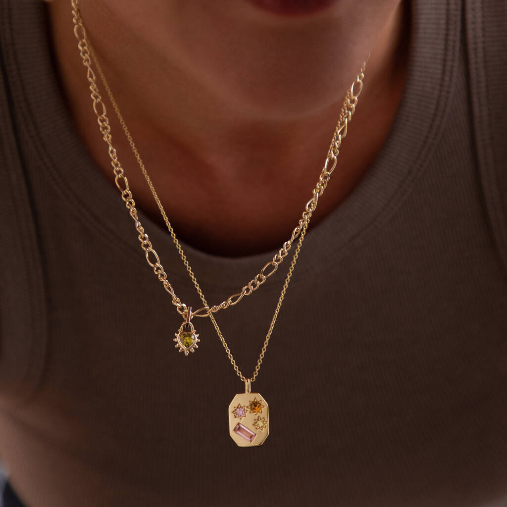 Peridot Heart Figaro Necklace - Gold