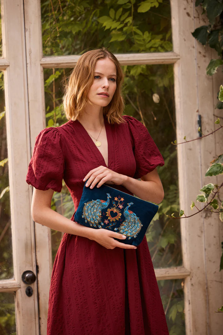 Peacock Floral Everyday Pouch - Ruby