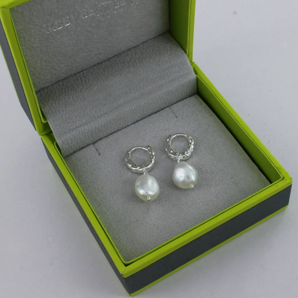 Reeves & Reeves - Pearl Hoop Earrings - Silver