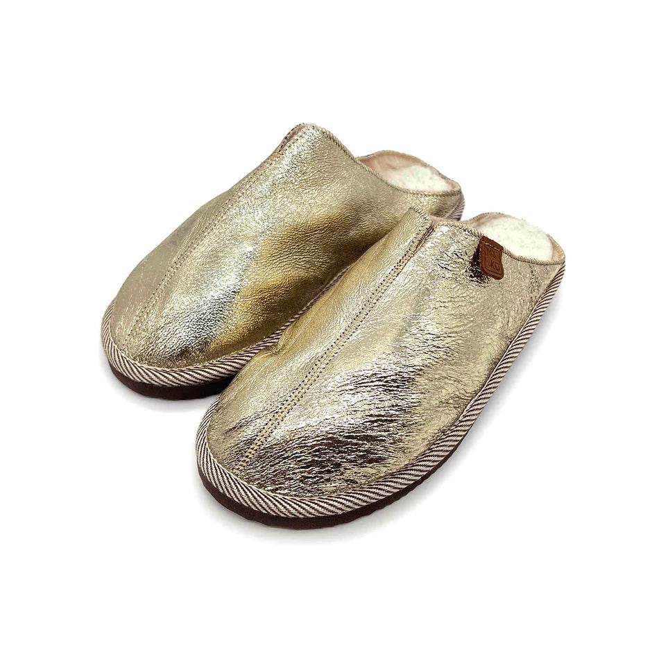 Metallic Pale Gold -Sheepskin Slippers
