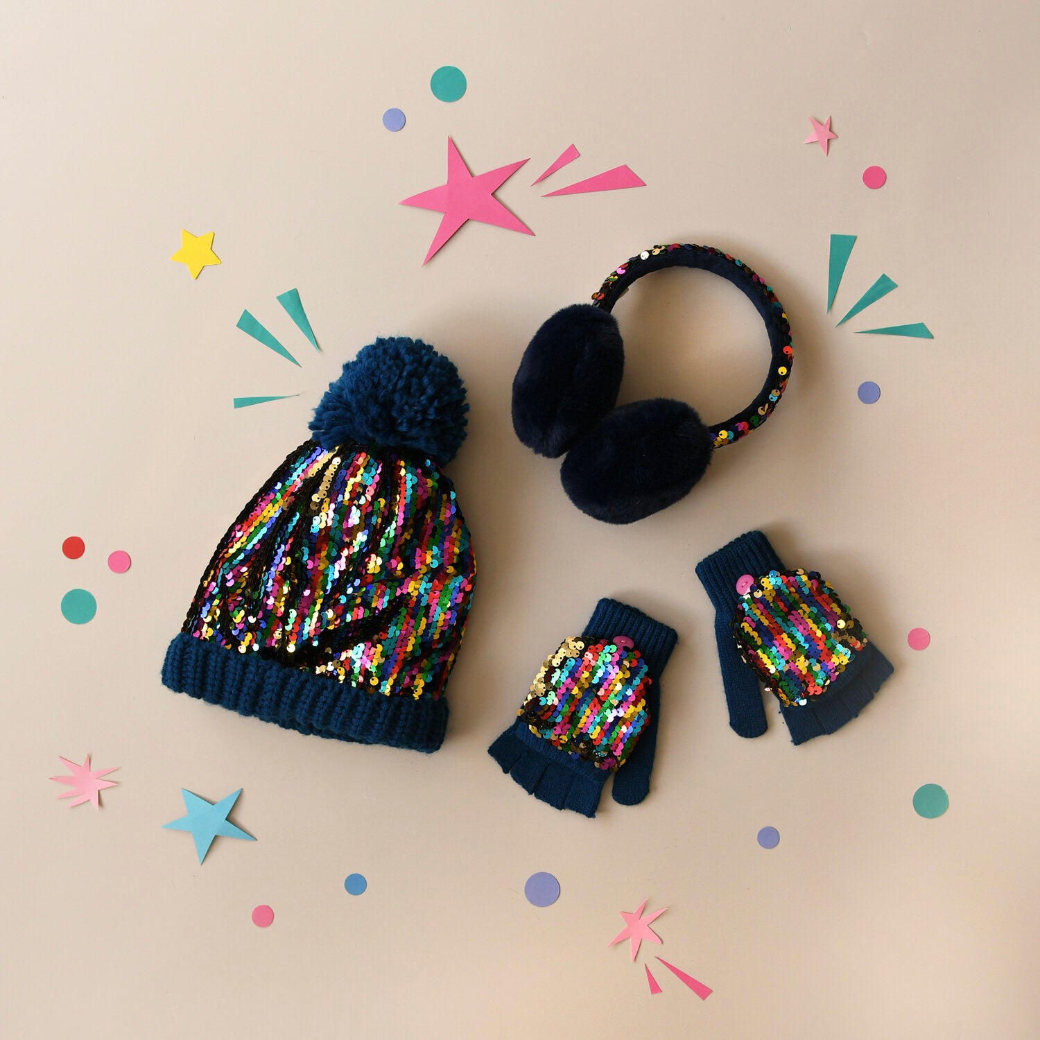 Rainbow Sequin Knitted Hat - 3-6 Years