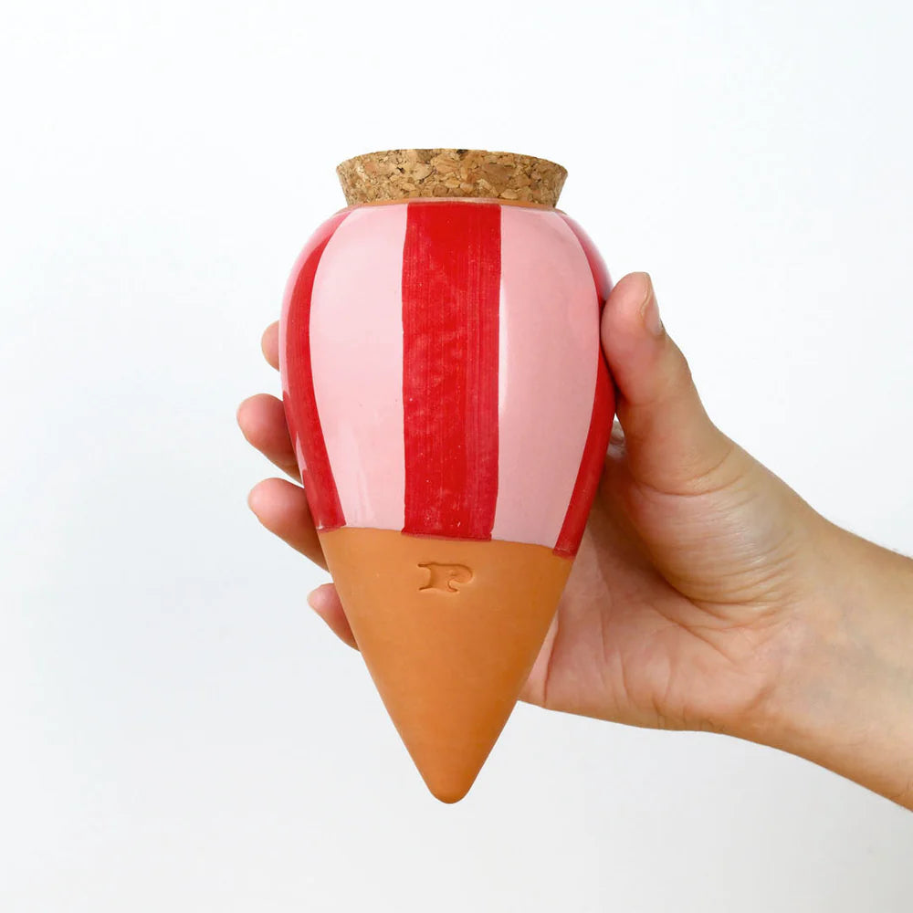 Pepin - Plant Watering Olla - Pink & Red Stripe