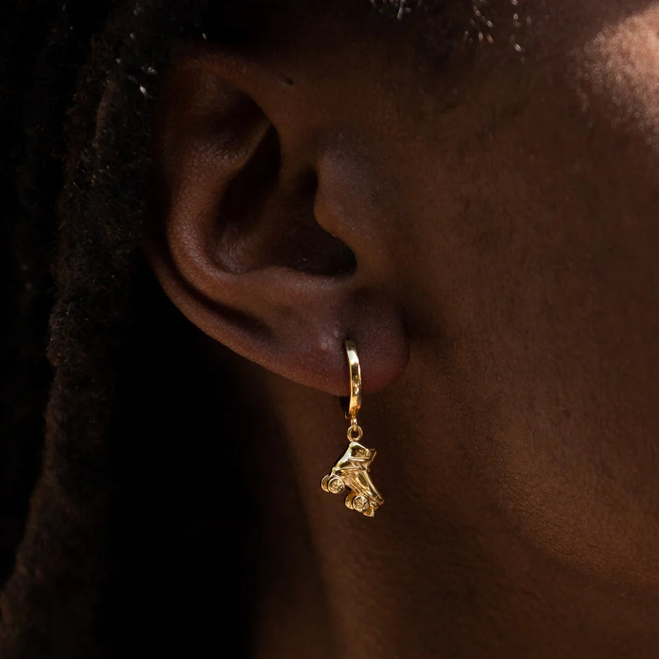 Scream Pretty - Roller Skate Charm Hoops - Gold Plated