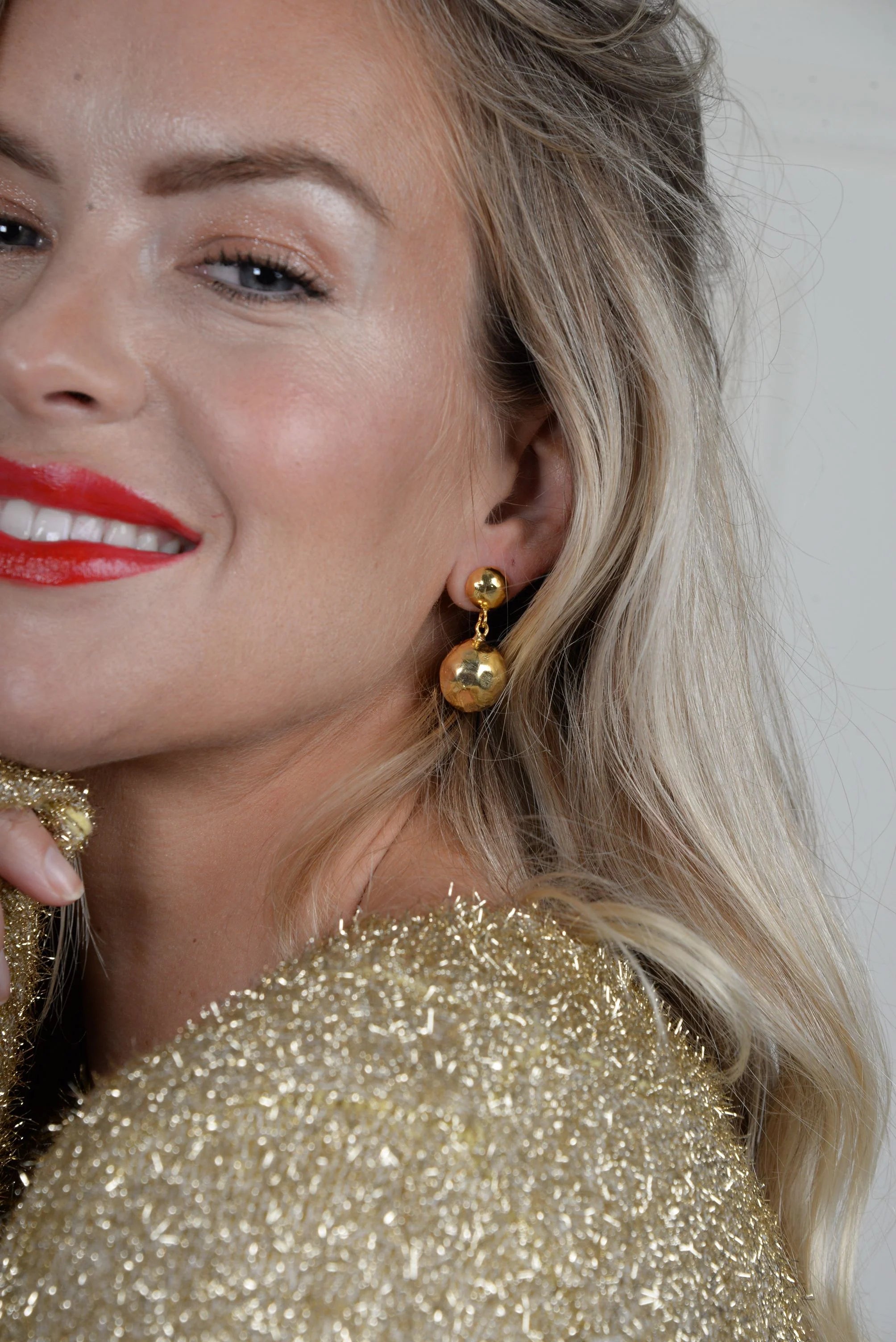 Round Double Gold Nugget Earrings