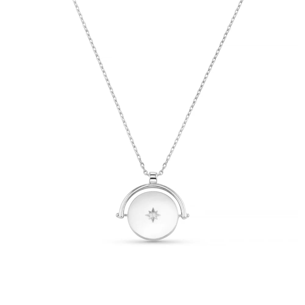 Orelia - Starburst Coin Spinner Necklace - Silver