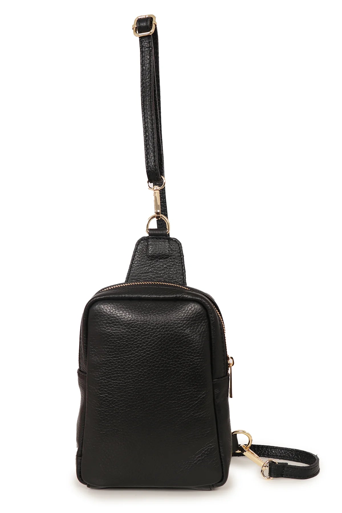 Italian Leather Sling Bag - Black