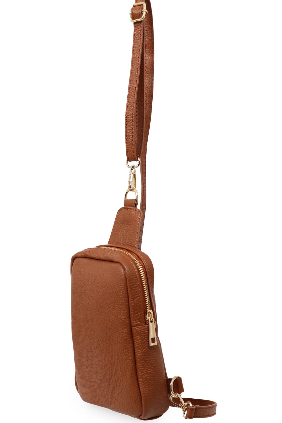 Italian Leather Sling Bag - Tan