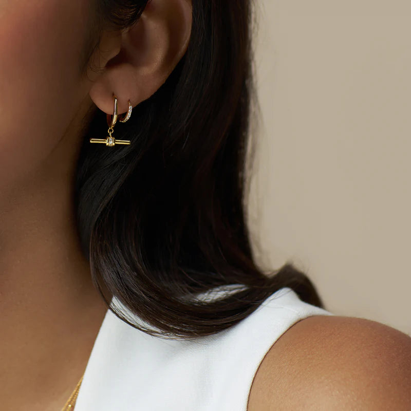 Orelia - Crystal T-Bar Hoop Earrings - Gold