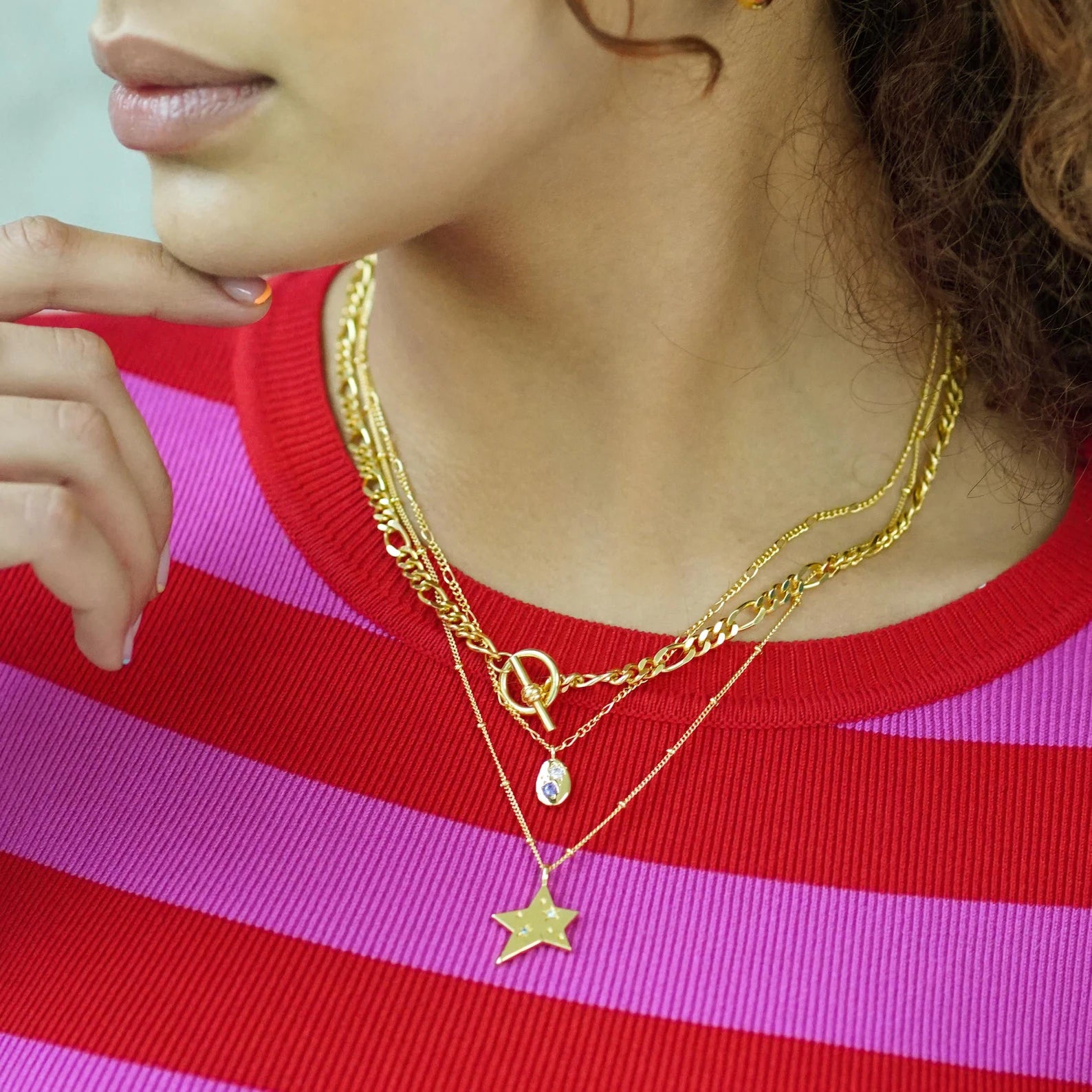 Star Charmed Jewelled Necklace - Gold