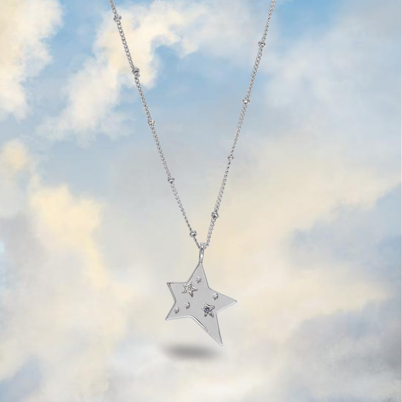 Star Charmed Jewelled Necklace - Silver