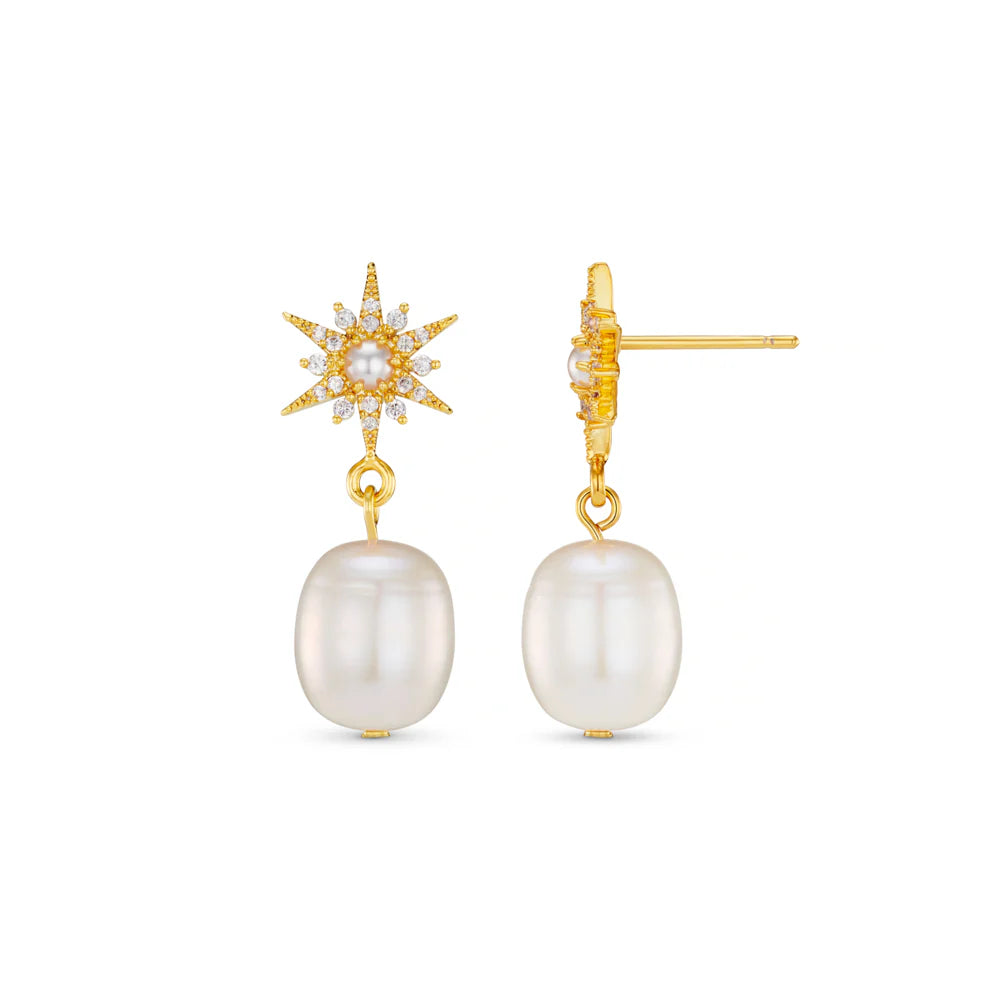 Orelia - Pave Starburst & Pearl Drop Earring