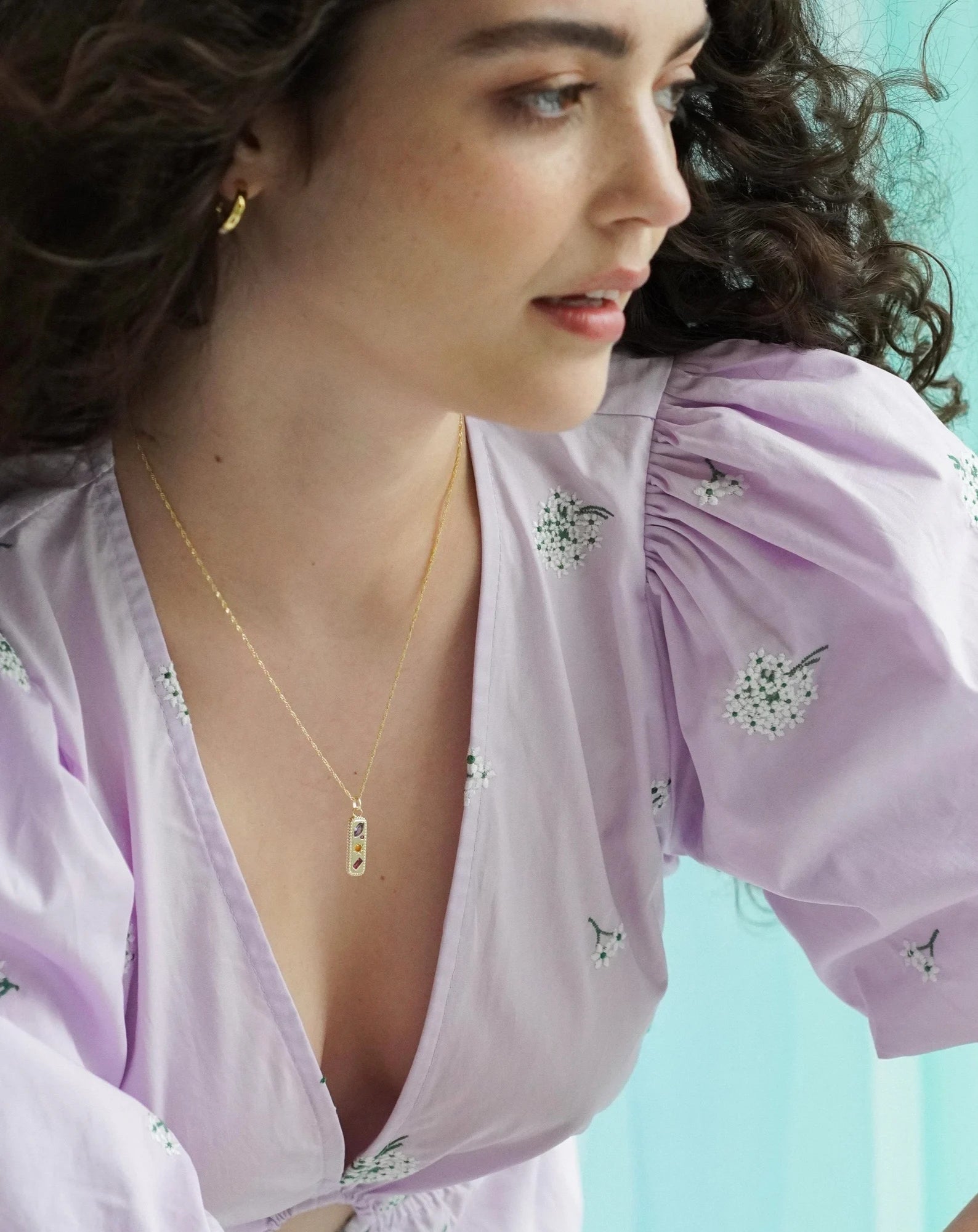 Kaleidoscope Gemstone Tag Necklace - Silver