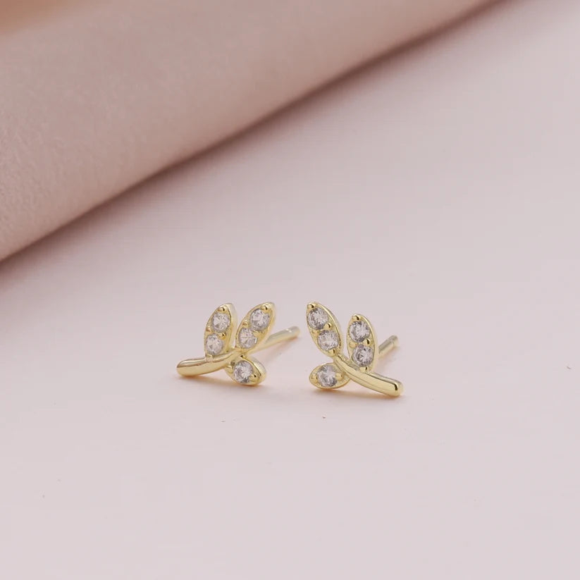 Crystal Leaf Earrings - Gold
