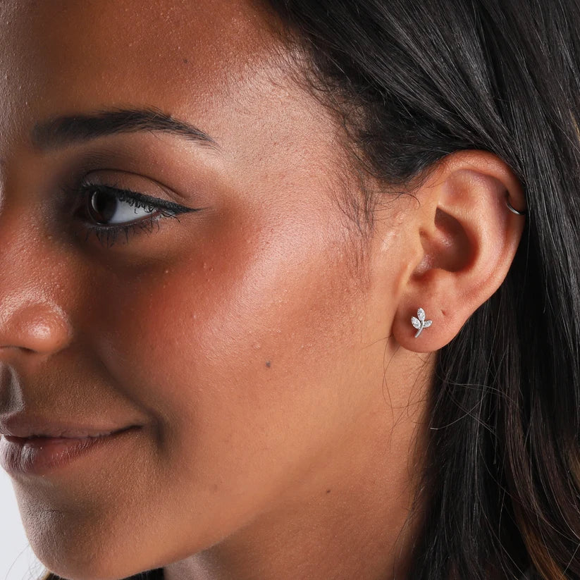 Crystal Leaf Earrings - Silver