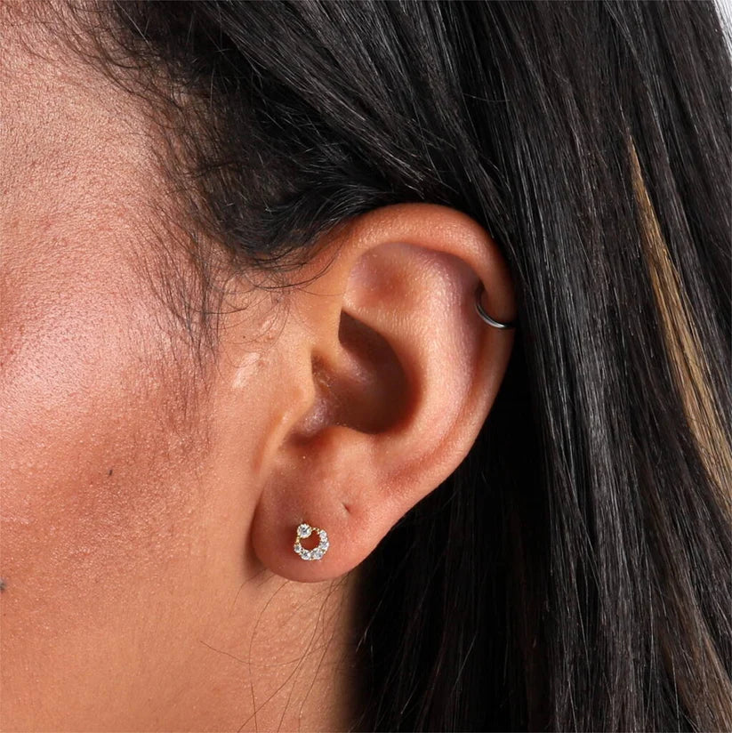 Crystal Circle Moon Earrings - Gold