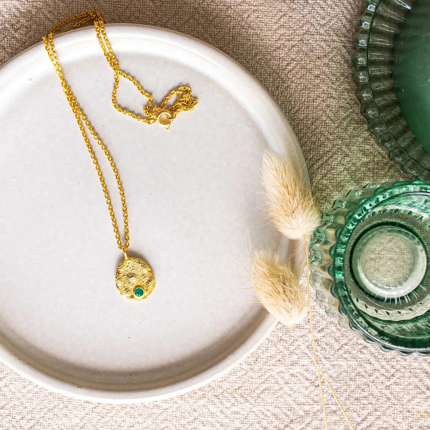 Ashiana - Venice Gold Coin Necklace Green