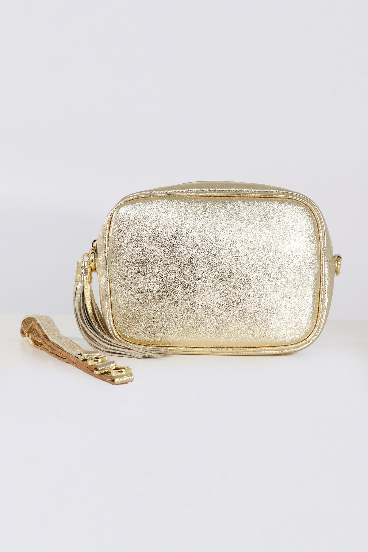 Gold Italian Leather Camera Bag