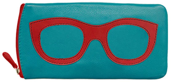 Leather Eyeglass Case - Aqua Red