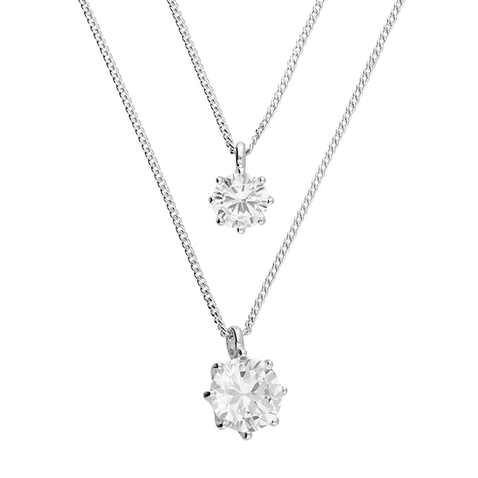Silver CZ Double Chain Necklace