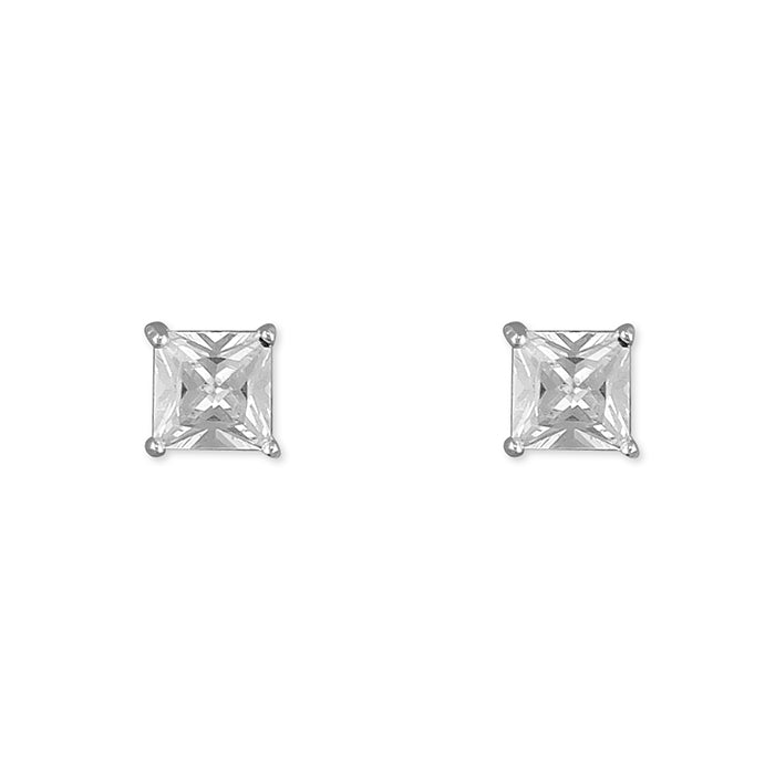 Silver CZ Princess Cut Studs