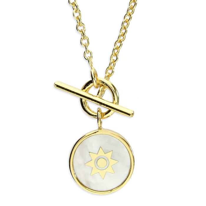 Gold Plated Sterling Silver MOP Disc Necklace