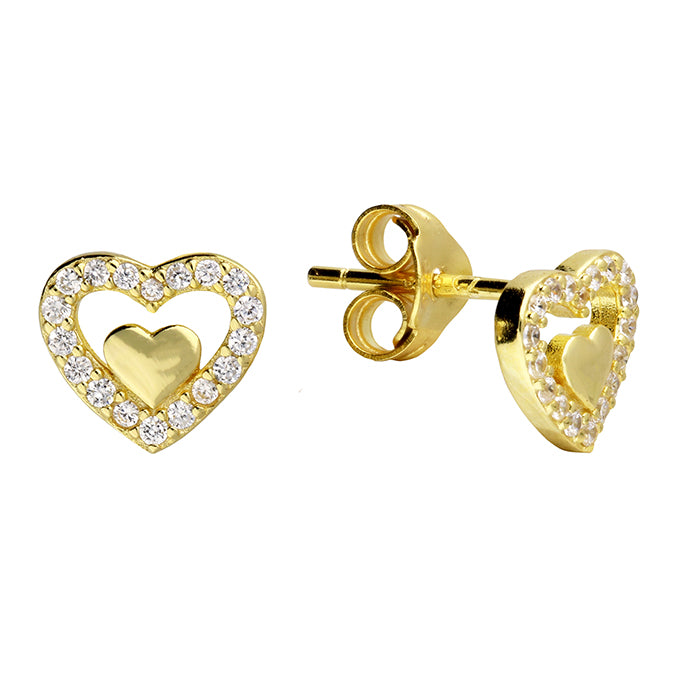 Gold Plated -  Sterling Silver Double Heart Stud