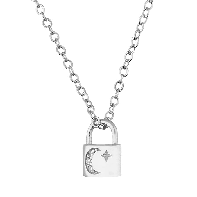 Sterling Silver Moon Padlock Necklace
